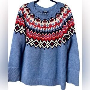 Chaps Fair Isle Nordic Sweater‎ Red White Blue Cozy Knit Pullover Size L